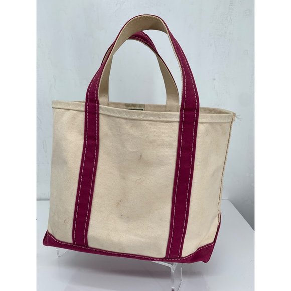 L.L. Bean Boat and Tote USA STAINED Medium Cream Red/...